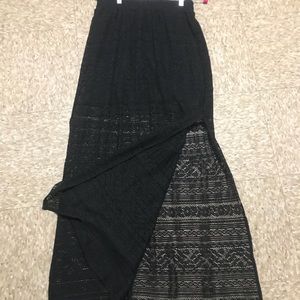 Gothic maxi lace sheer crochet skirt  w mini slip